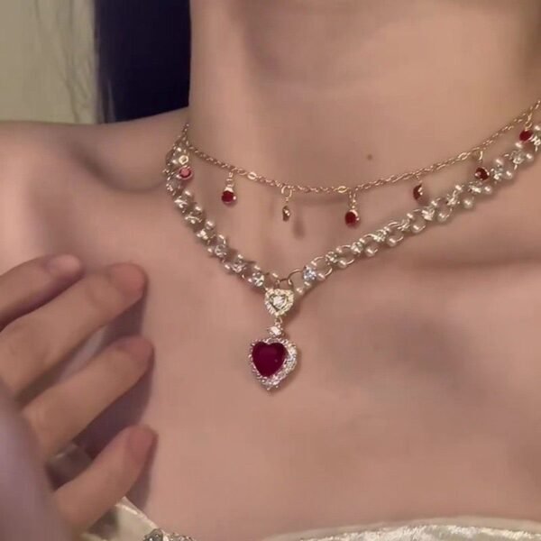 Women's Red Love Pearl Twin Necklace - Image 5