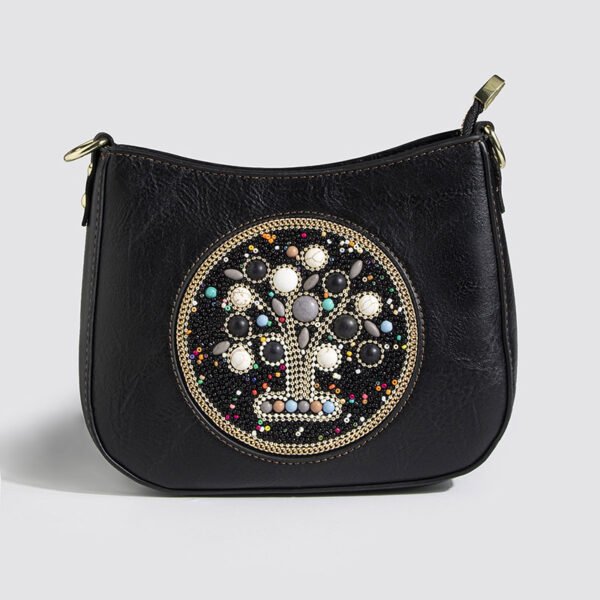 Ethnic Turquoise Bead Straw Bucket Tote Bag - Image 2