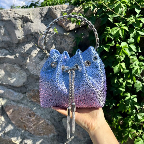 Women's Rhinestone Drawstring Crossbody Bucket Bag - Image 9