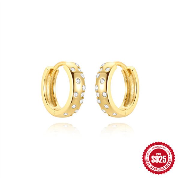 Women's S925 Silver Geometric Wide Face Diamond Earrings - Image 5