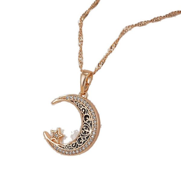 Unisex Rose Gold Star Moon Zircon Necklace - Image 2