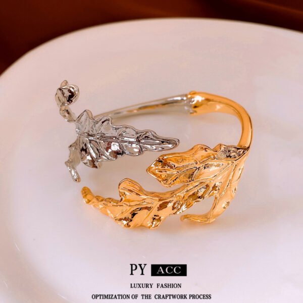 Cold Style Color Matching Maple Leaf Open-ended Bracelet Simple Bracelet For Women - Image 2