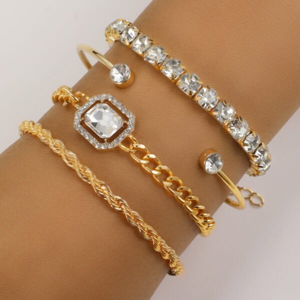 Fashion Jewelry 4 Pcs Crystal Bracelet Set Bohemian Design For Women Vintage Luxury Twisted Cuff Chains Armband Jewelry Accessories - Image 3