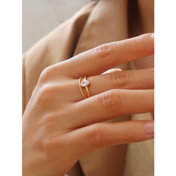 Women's Gold Heart & Oval Stainless Steel Ring - Image 2