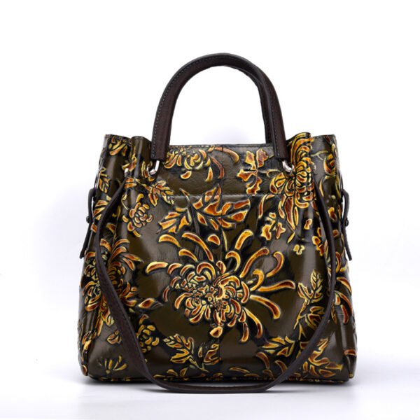 Embossed leather messenger bag