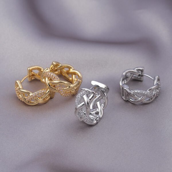 Micro Zircon-encrusted Stud Earrings Woven Twisted Gold Light Luxury High-end Sense - Image 5