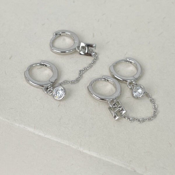 Women's Graceful And Fashionable Sterling Silver Double Ear Piercings Earrings - Image 6