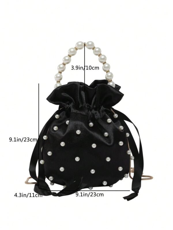 Women's Pleated Silk Pearl Chain Bucket Bag - Image 7