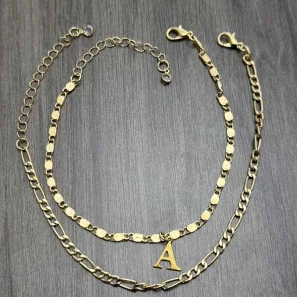 26 Initial Letter Anklets Gold Double Layer Chain Anklet Twin - Image 3