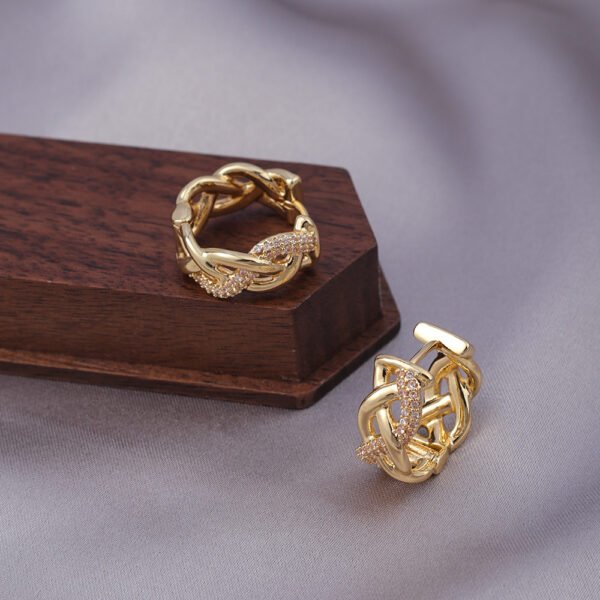 Micro Zircon-encrusted Stud Earrings Woven Twisted Gold Light Luxury High-end Sense - Image 4