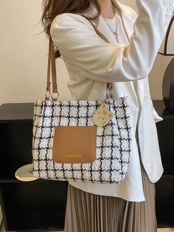 Women's Large Capacity Plaid Commuter Tote Bag - Image 3