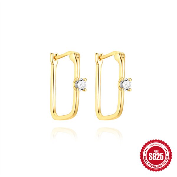 Women's S925 Silver Geometric Wide Face Diamond Earrings - Image 3
