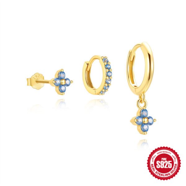 Women's S925 Silver Geometric Petal Diamond Earrings - Image 2
