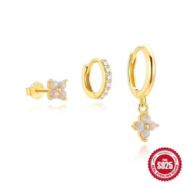 Women's S925 Silver Geometric Petal Diamond Earrings - Image 7