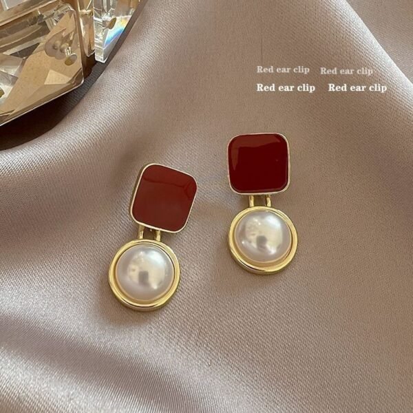 Women's Red Blue Pearl Geometric Stud Earrings - Image 5