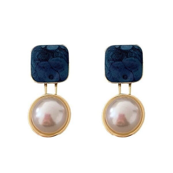 Women's Red Blue Pearl Geometric Stud Earrings - Image 2