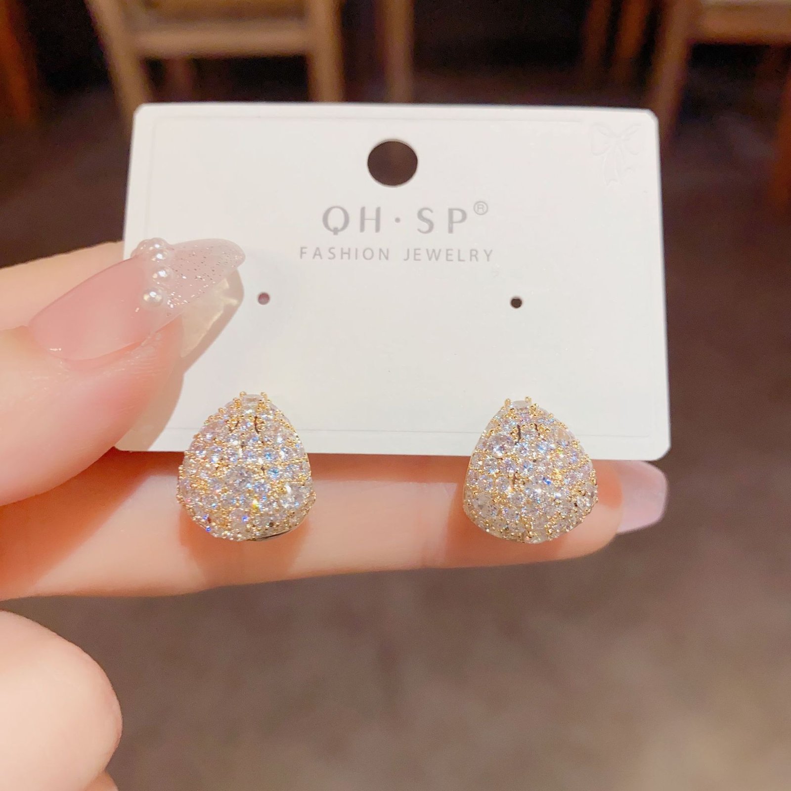 Women's Zircon Drop Shape Gold-Plated Stud Earrings - Image 6