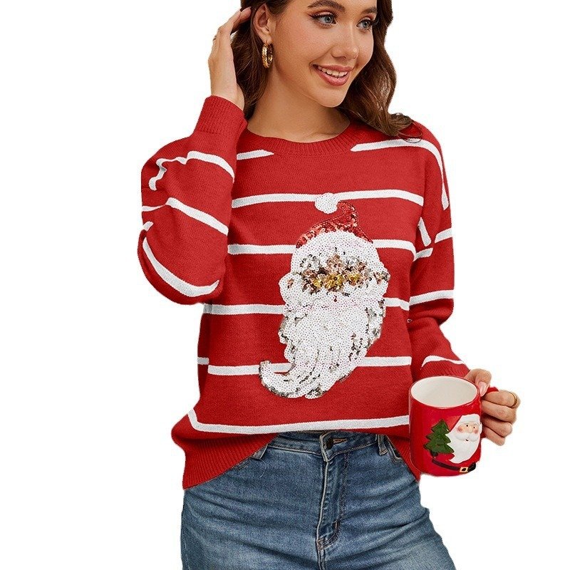 Women's Loose Sequin Embroidered Santa Claus Knitted Sweater - Image 5
